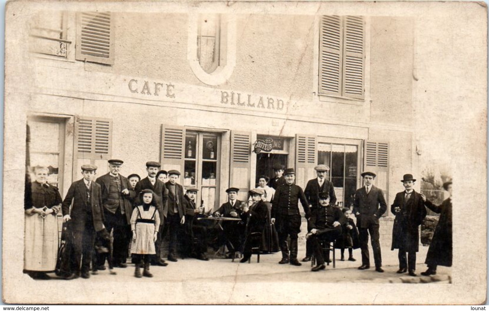 Commerce - Café BILLARD - (pliée) Carte Photo - Coiffeur Mé - Cafes