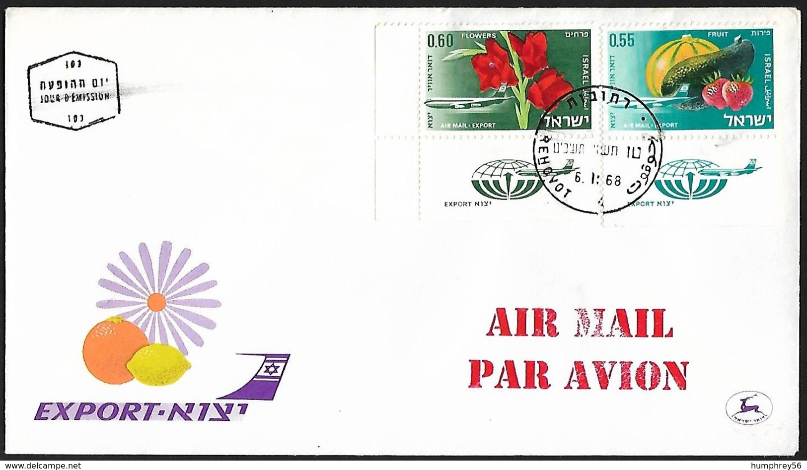 1968 - ISRAEL - FDC [Air Mail] + Michel 410/411 [Export] + REHOVOT - FDC
