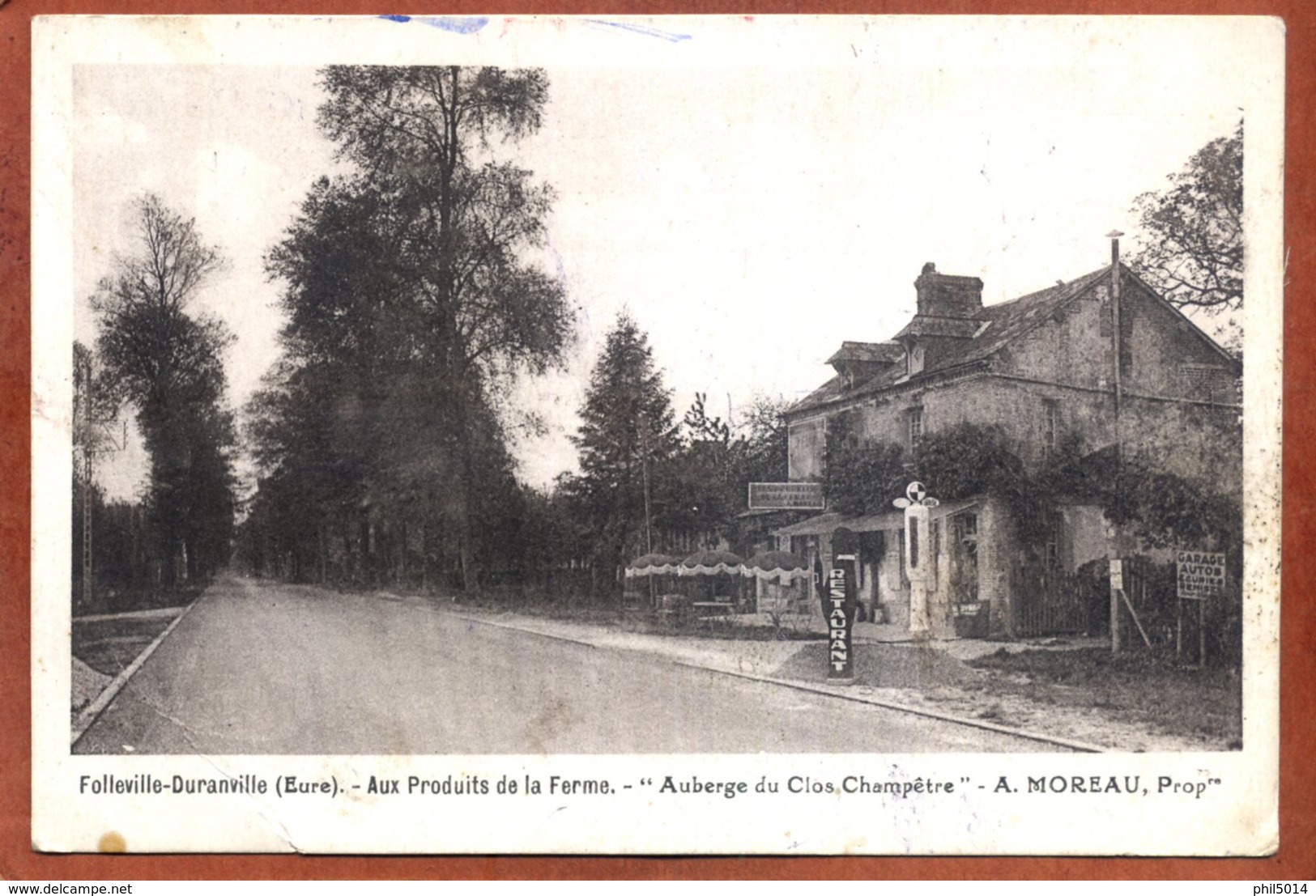 27  CPA De FOLLEVILLE-DURANVILLE Auberge Du Clos Champêtre  Peu Courant   Pompe à  Essence    Bon état (marques D'usage) - Autres & Non Classés