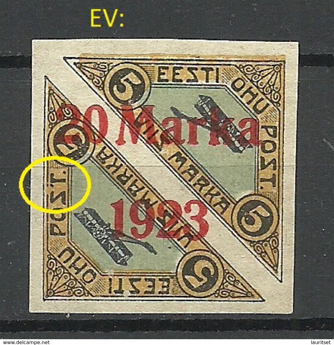 ESTLAND ESTONIA 1923 Michel 44 Bb (ziegelrot/brick Red) + ERROR ABART EV: 10 Pos L89 Signed * - Estland