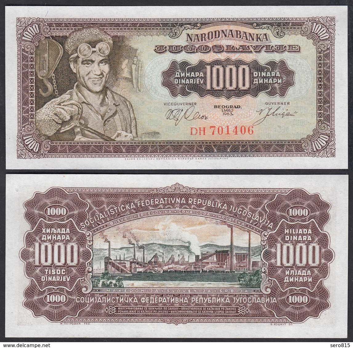 Jugoslawien - Yugoslavia 1000 1.000 Dinara 1963 Pick 75 UNC (23209 - Jugoslawien