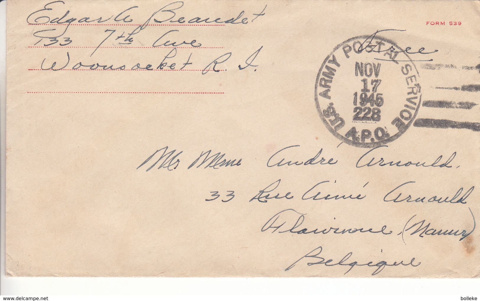Croix Rouge - Etats Unis - Lettre Militaire De 1946 - Oblit Army Postal Service - A.P.O. - Exp Vers Flawinne - Croix-Rouge