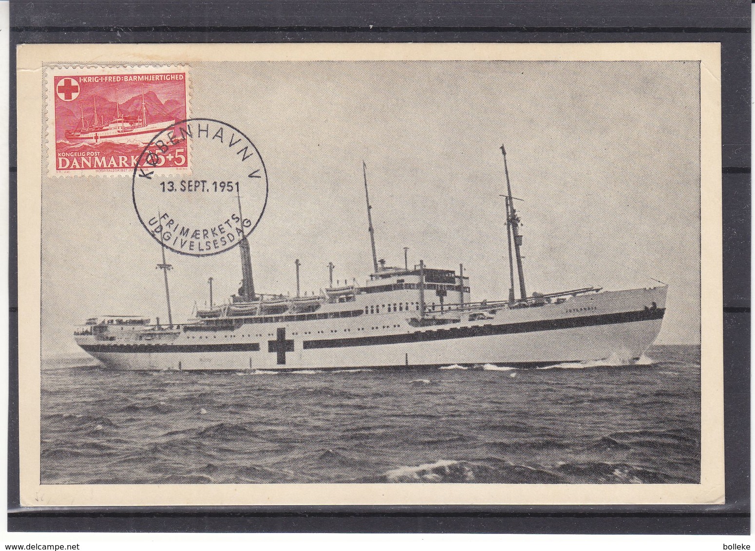 Croix Rouge - Danemark - Carte Postale De 1951 - Oblit Kobenhavn - Bateaux Hopital " Jutlandia " - Carte Maximum ? - Croix-Rouge