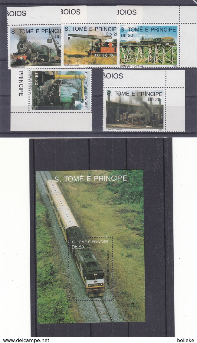 Trains - St Tomé & Principe - Michel 1136 / 40 + BF 1142 ** - MNH - Valeur 22 Euros - Treni