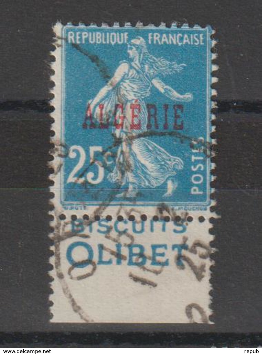 Algérie Semeuse 25c Bleu 14a Pub Biscuit Olibet Oblitéré - Oblitérés