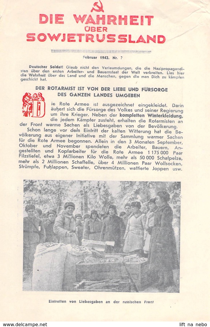 WWII Leaflet Flugblatt Soviet Propaganda Against Germany "Die Wahrheit über Sowjetrussland" Februar 1942 Nr. 7 CODE 831 - 1939-45