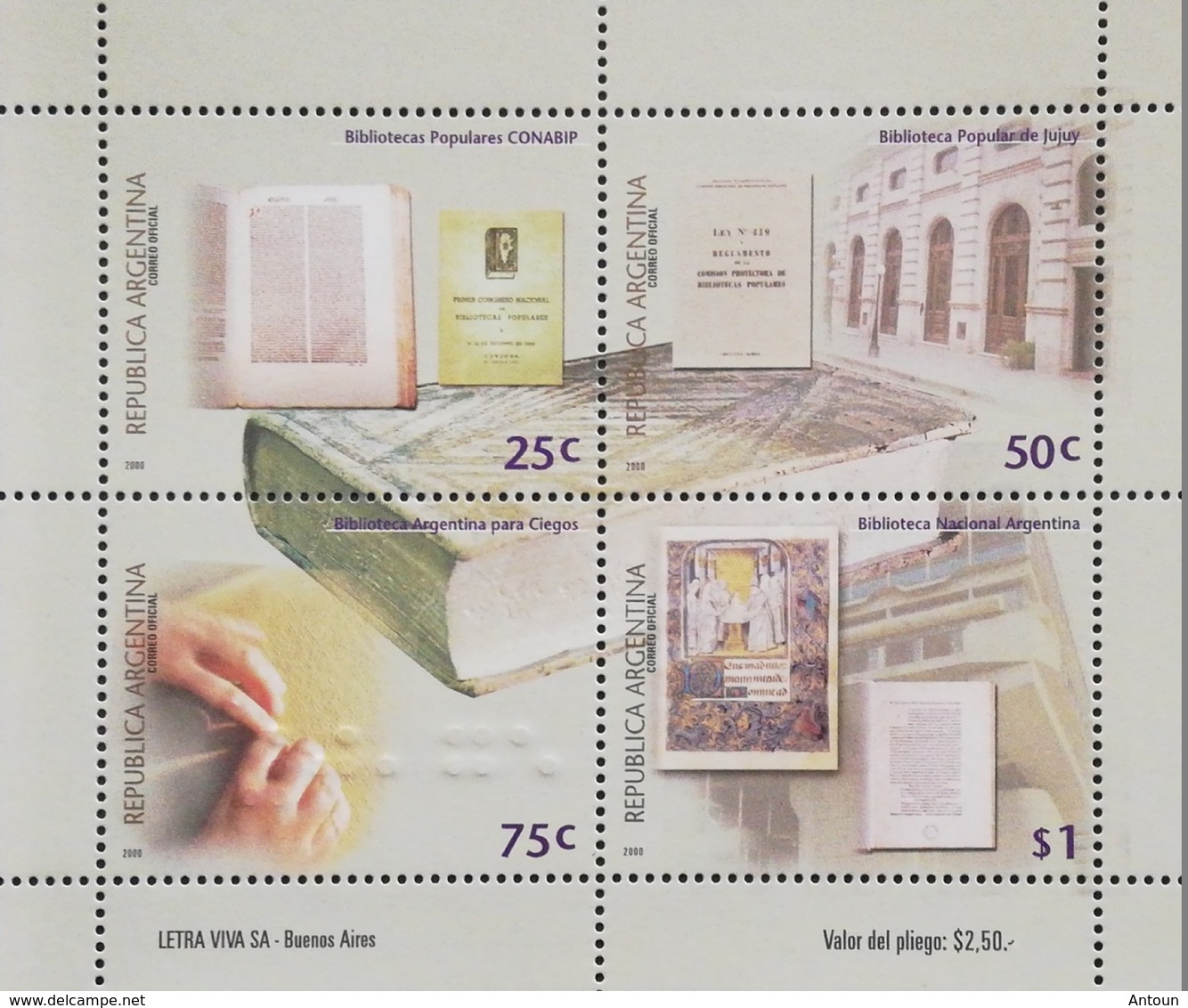 Argentina 2000 Libraries M/S - Unused Stamps