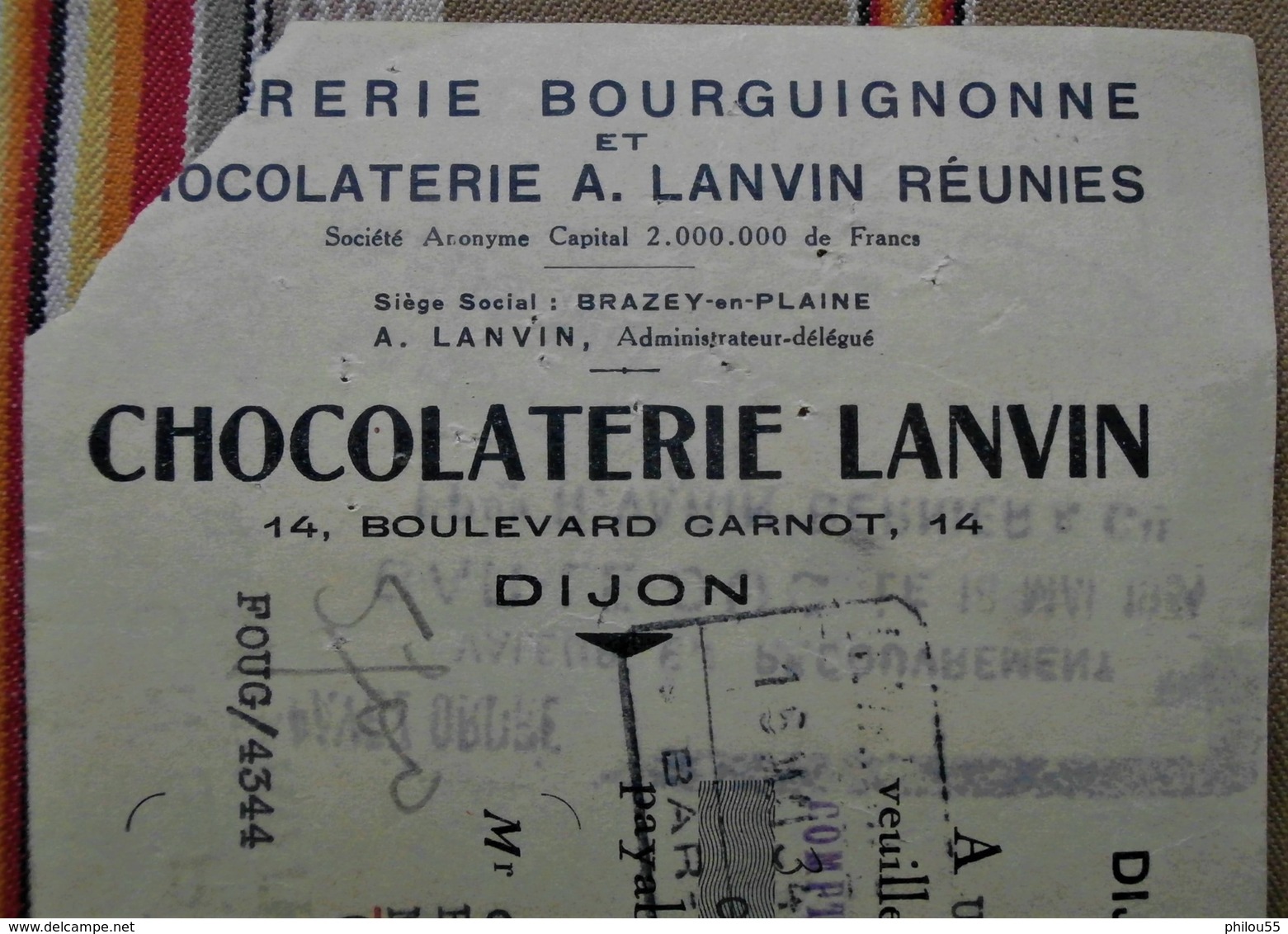 Lot De 2 21 BRAZEY EN PLAINE Chocolaterie LANVIN DIJON 55 Mauvages - Alimentaire