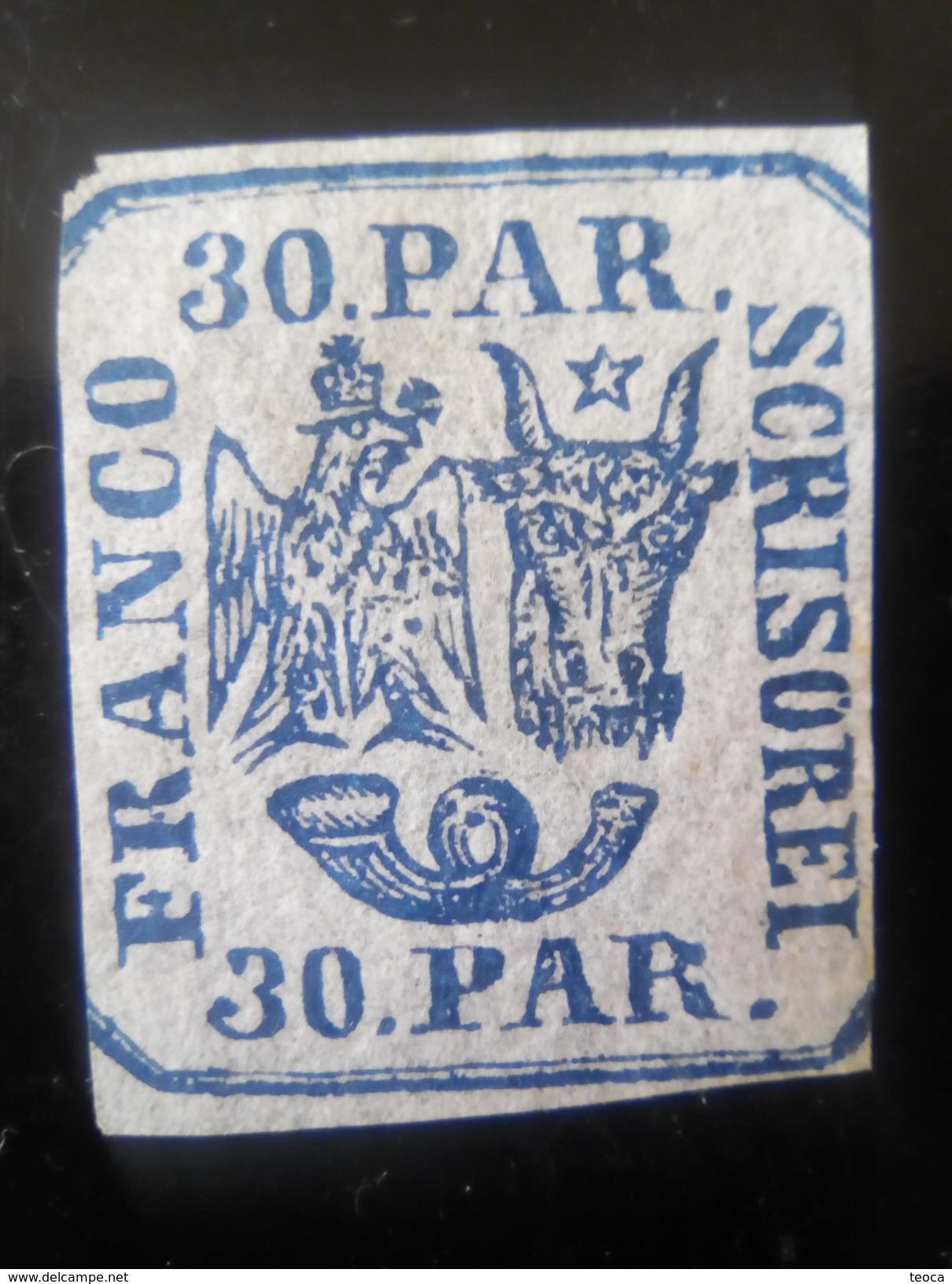 ROMANIA  1858-1880 MOLDOVA &  PRINCIPALITY UNITED  COLORBLUE 30 PARALE -UNUSED - 1858-1880 Moldavia & Principality