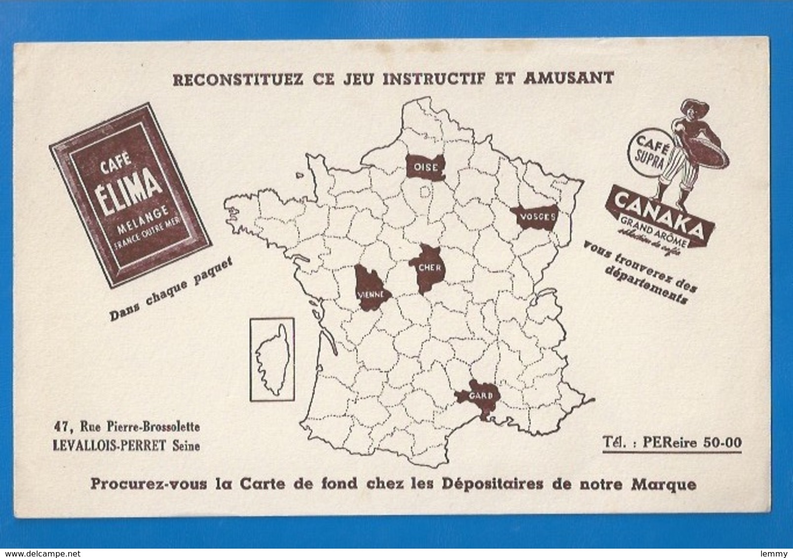 BUVARD -  CAFÉ ÉLIMA -  CANAKA - JEU DES DÉPARTEMENTS - LEVALLOIS-PERRET, 47 RUE BROSSOLETTE - Café & Thé