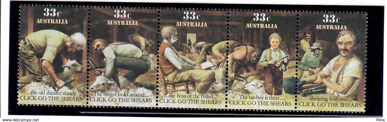 AUSTRALIA 1986 - FOLCLORE LA BALLATA CLICK GO THE SHEARS  - SERIE COMPLETA IN STRISCIA- MNH ** - Nuovi