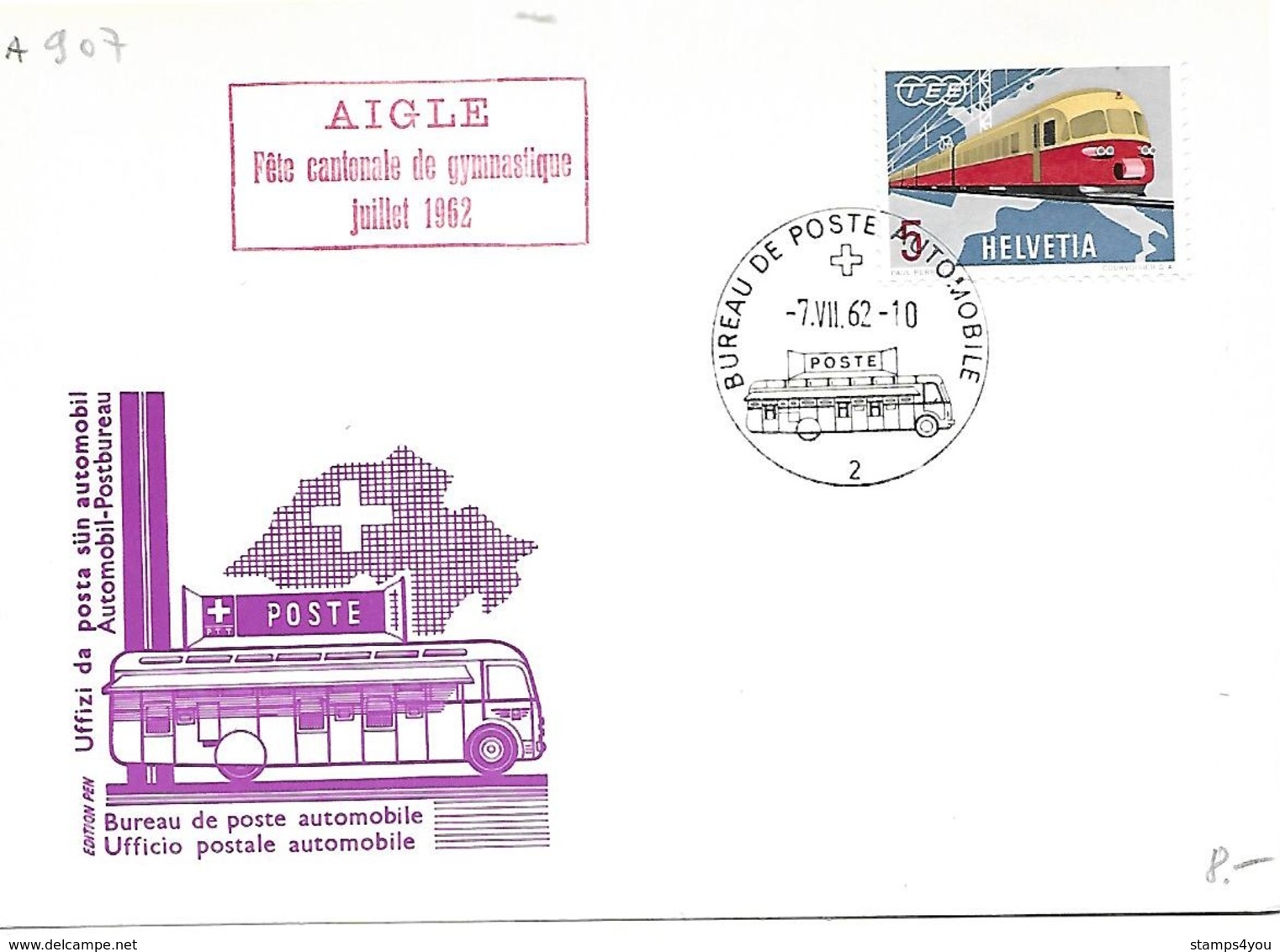 166 - 56 - Carte Pen Avec Rare Oblit Spéciale "Fête Cantonale De Gymnastique Aigle 1962" - Marcofilie