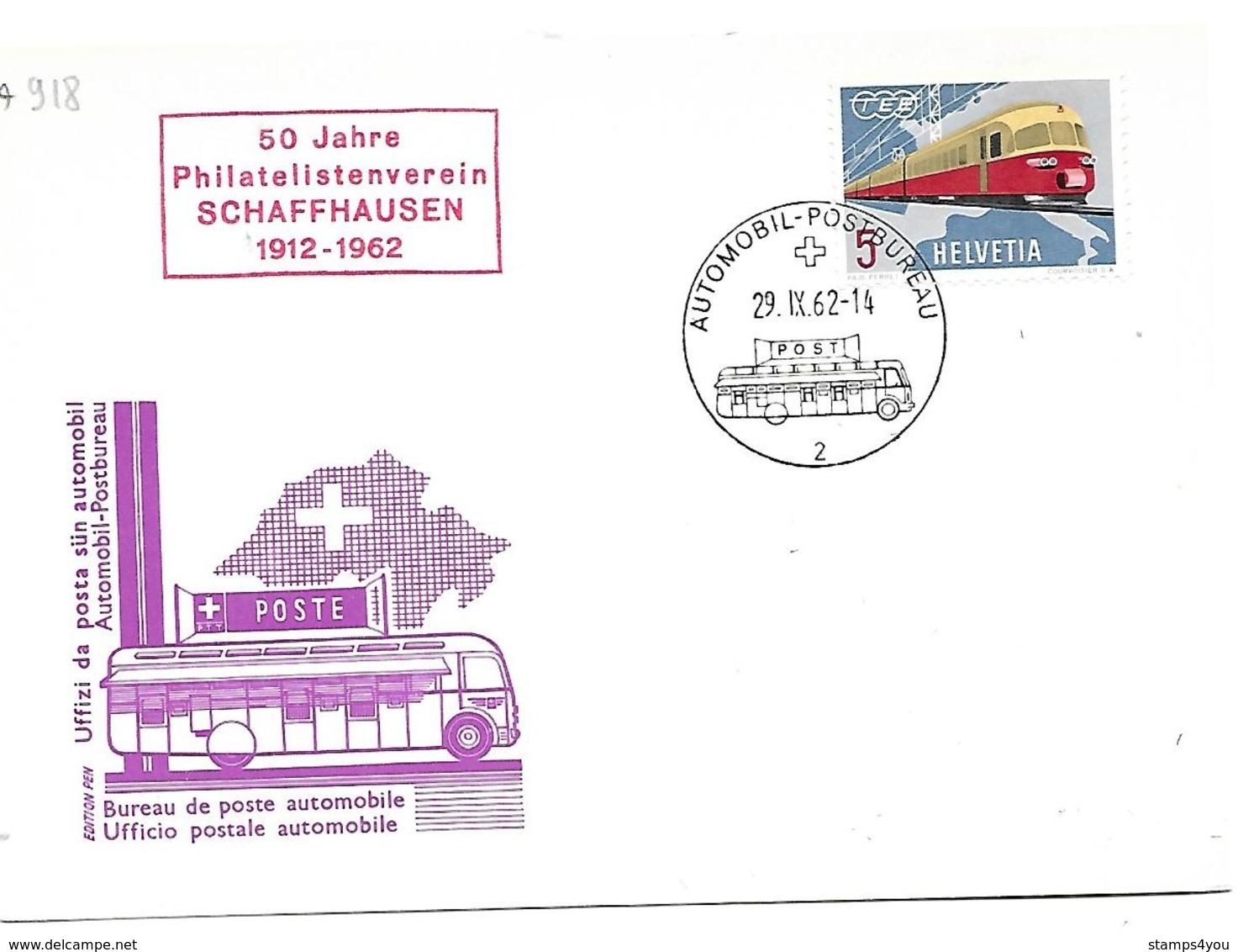 166 - 71 - Carte PEN Avec Oblit Spéciale "50 Jahre Philatelistenverein Schaffhausen" 1962 - Marcophilie