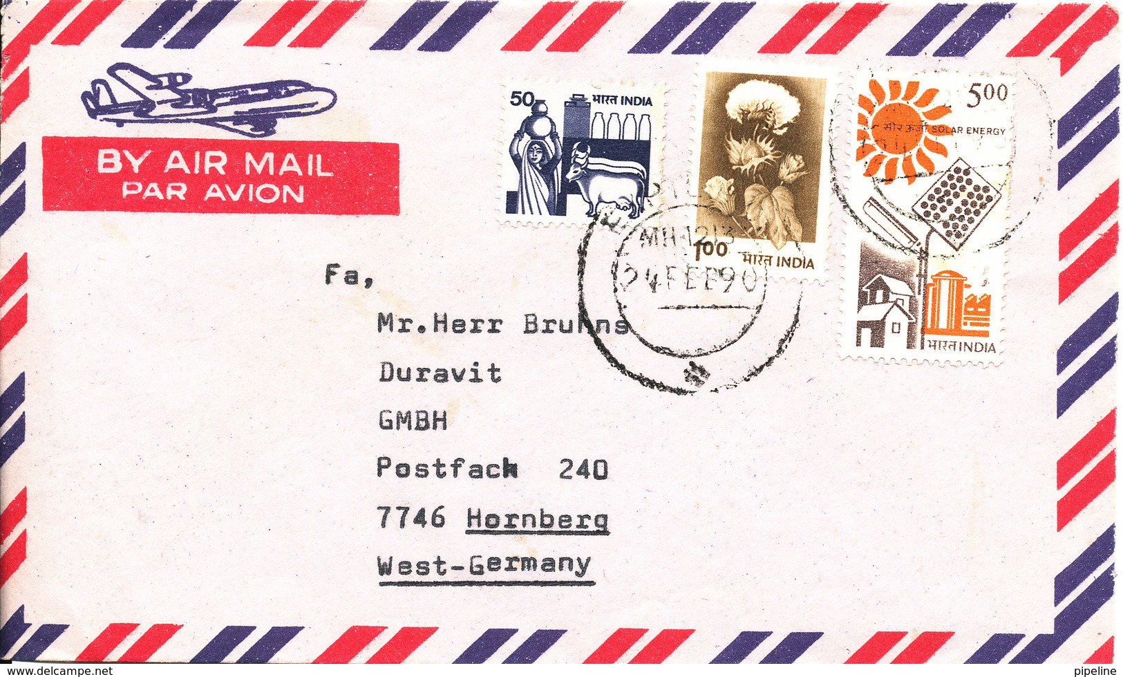 India Air Mail Cover Sent To Germany 24-2-1990 - Airmail