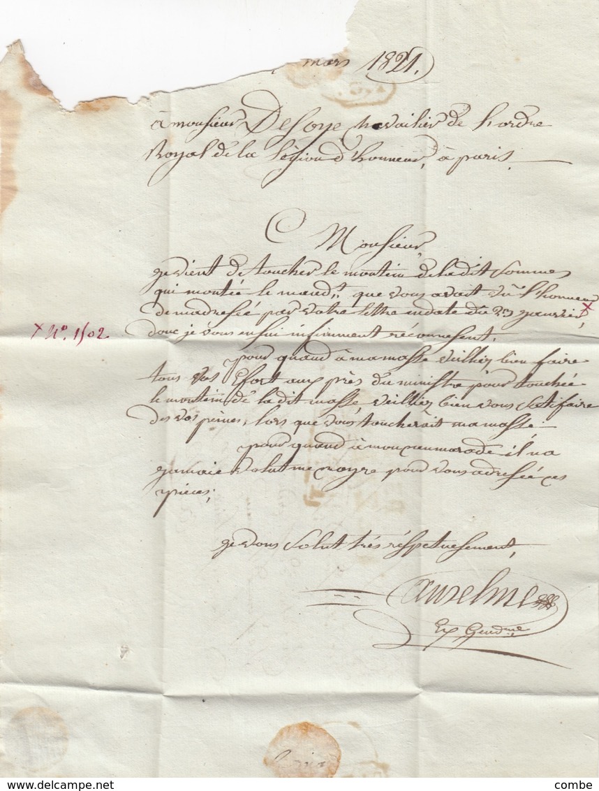 LETTRE. MARS 1821. P.33.P. / BEZIERS. P.sPs. PARIS. FRANC DE PORT. SIGNEE ANSELME / 4255 - 1801-1848: Précurseurs XIX