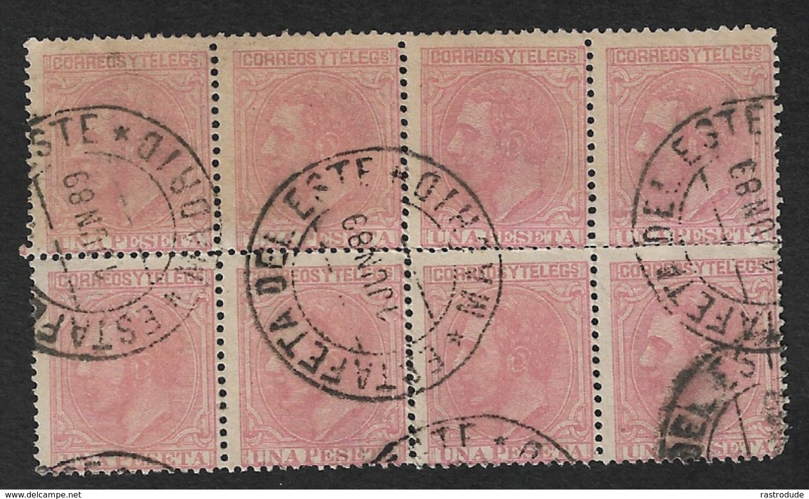 EDIFIL 207 ALFONSO XII. 1879 (BLOQUE DE 8). MATASELLOS ESTAFETA DEL ESTE (MADRID). 01-06-1889. LUJO. - Used Stamps