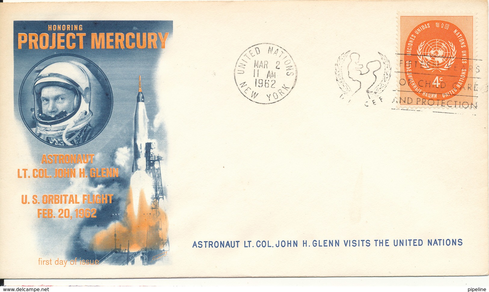 UN New York Cover 2-3-1962 15 Years Of Child Care And Protection On Cover With Project Mercury Cachet - Covers & Documents