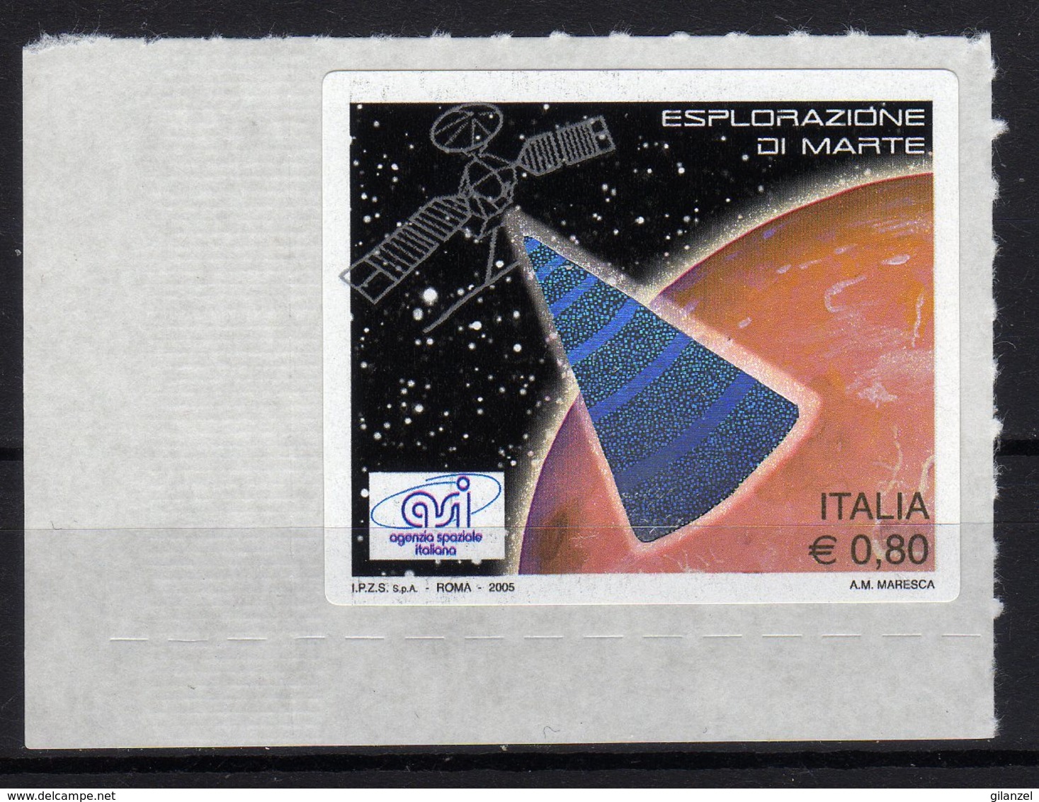 Italia 2005 Esplorazione Di Marte Singolo Con Scritte In Rosa Varietà MNH - Varietà E Curiosità