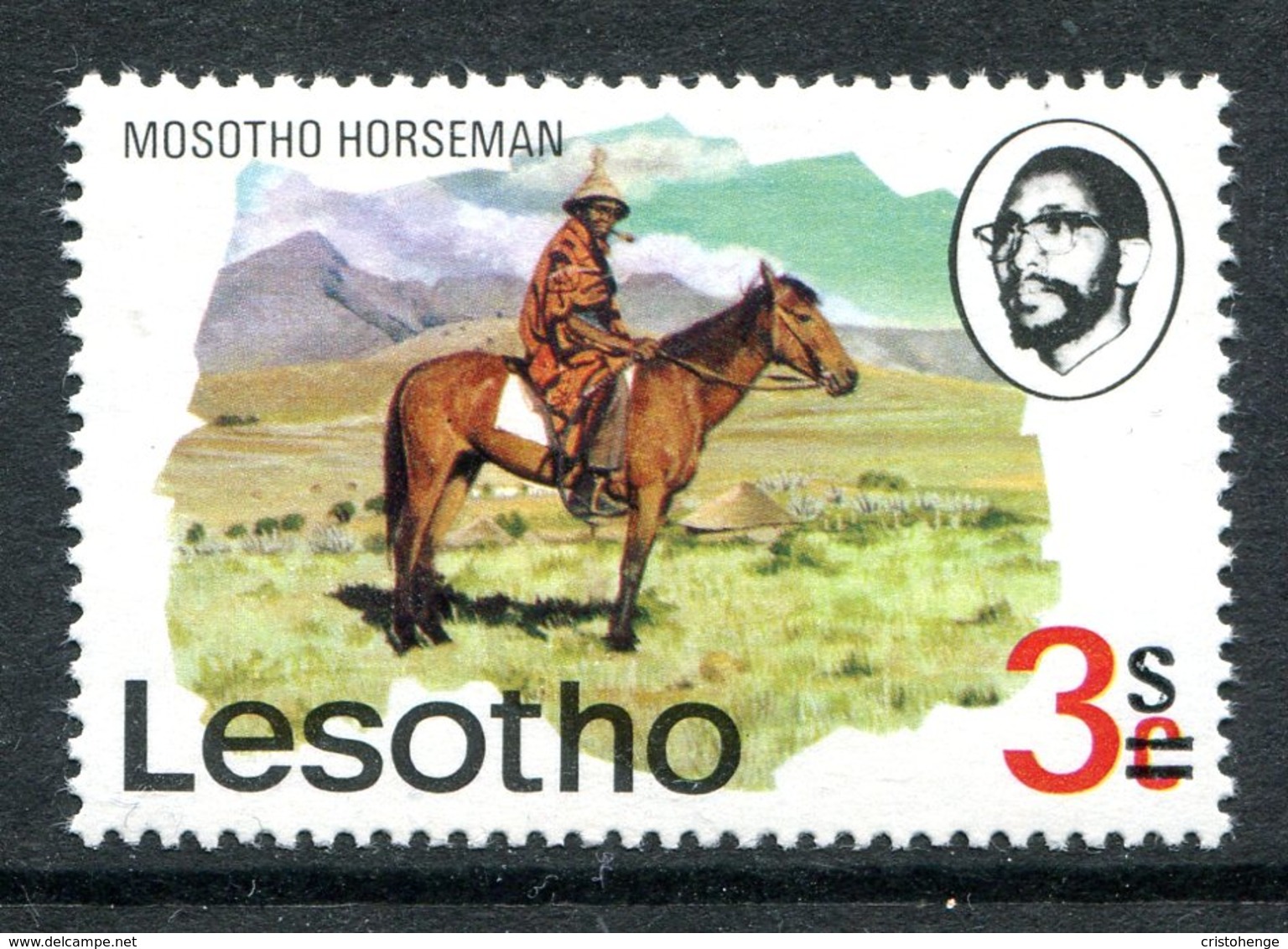 Lesotho 1980-81 New Currency - Typo Overprint - Wmk. - 3s On 3c Horseman MNH (SG 403A) - Lesotho (1966-...)