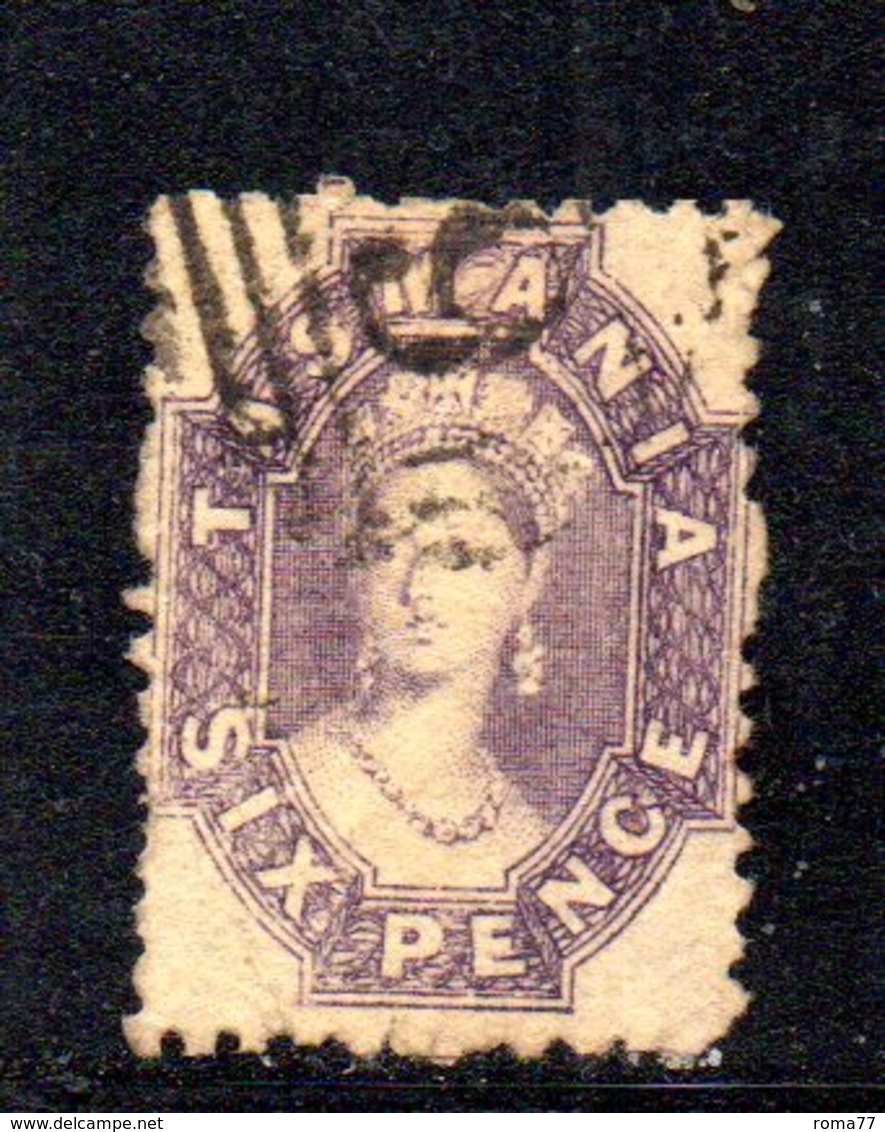 XP4622 - TASMANIA VANDIEMENSLAND 1864 , Sei Pence Usato N. 20 : Filigrana Cifra  (2380A) . - Usati