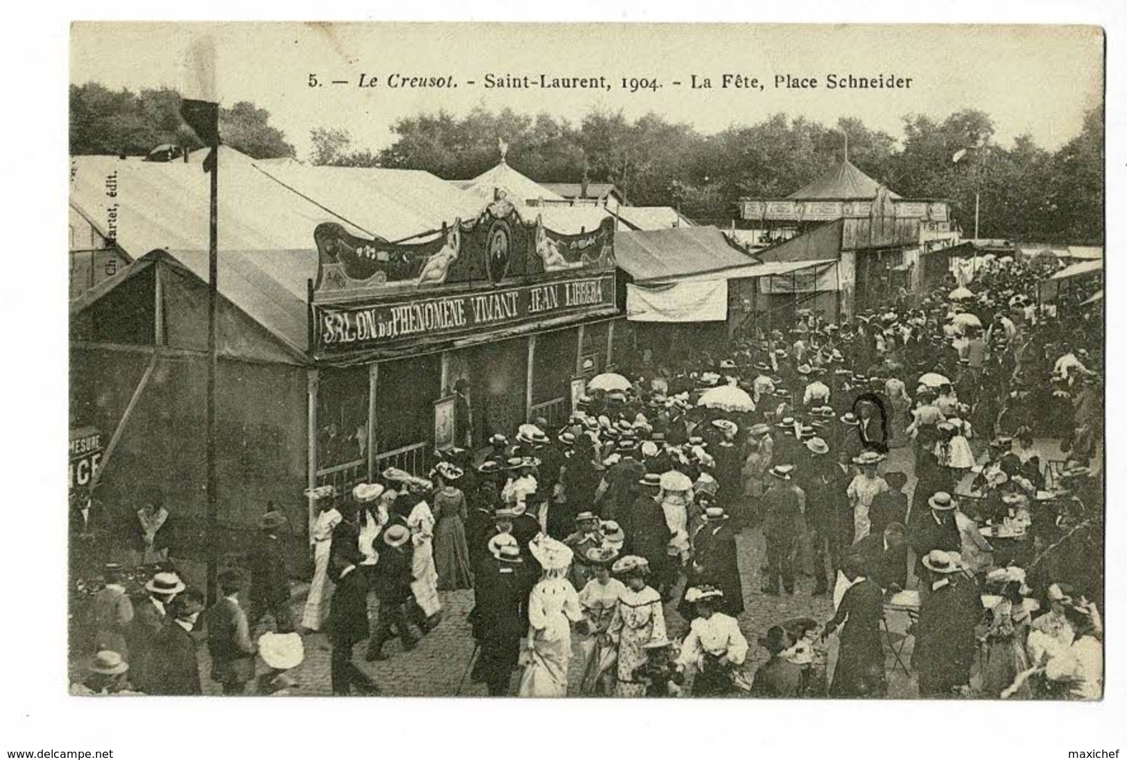 Le Creusot - Saint Laurent - La Fête, Place Schneider (animation, Salon Du Phénomène Vivant "Jean Libbera) Circ 1904 - Le Creusot