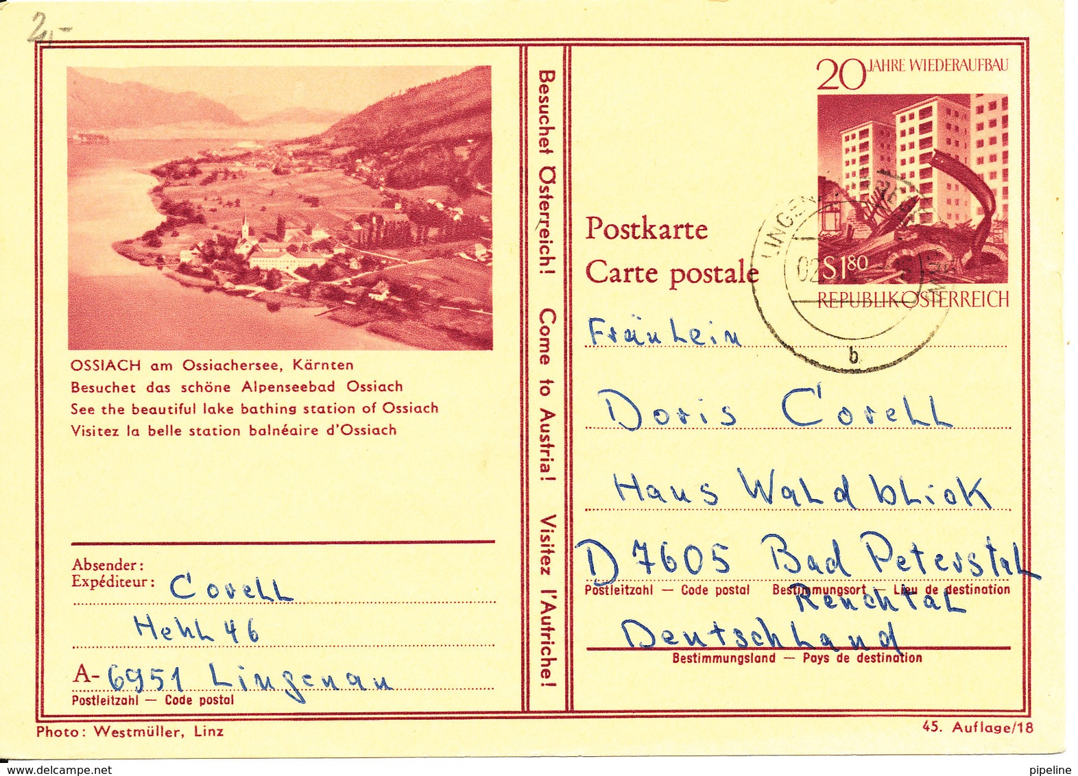 Austria Postal Stationery Postcard Lingenau 2-8-1966 (Ossiach) - Other & Unclassified