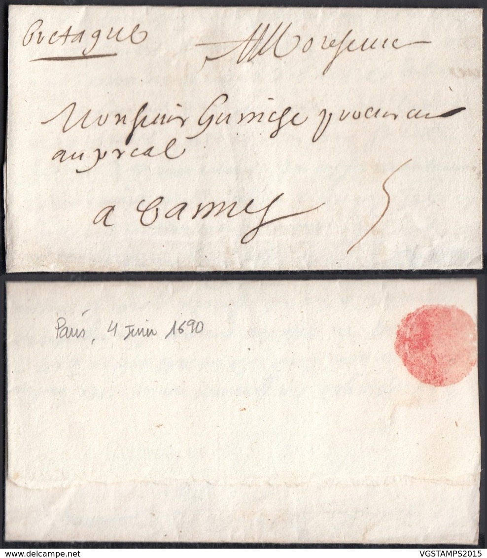 France 1690 - Lettre Avec Courrier Particulaire 04/06/1690 De Paris Vers Camy Taxe "5" (7G34626)DC2612 - ....-1700: Vorläufer