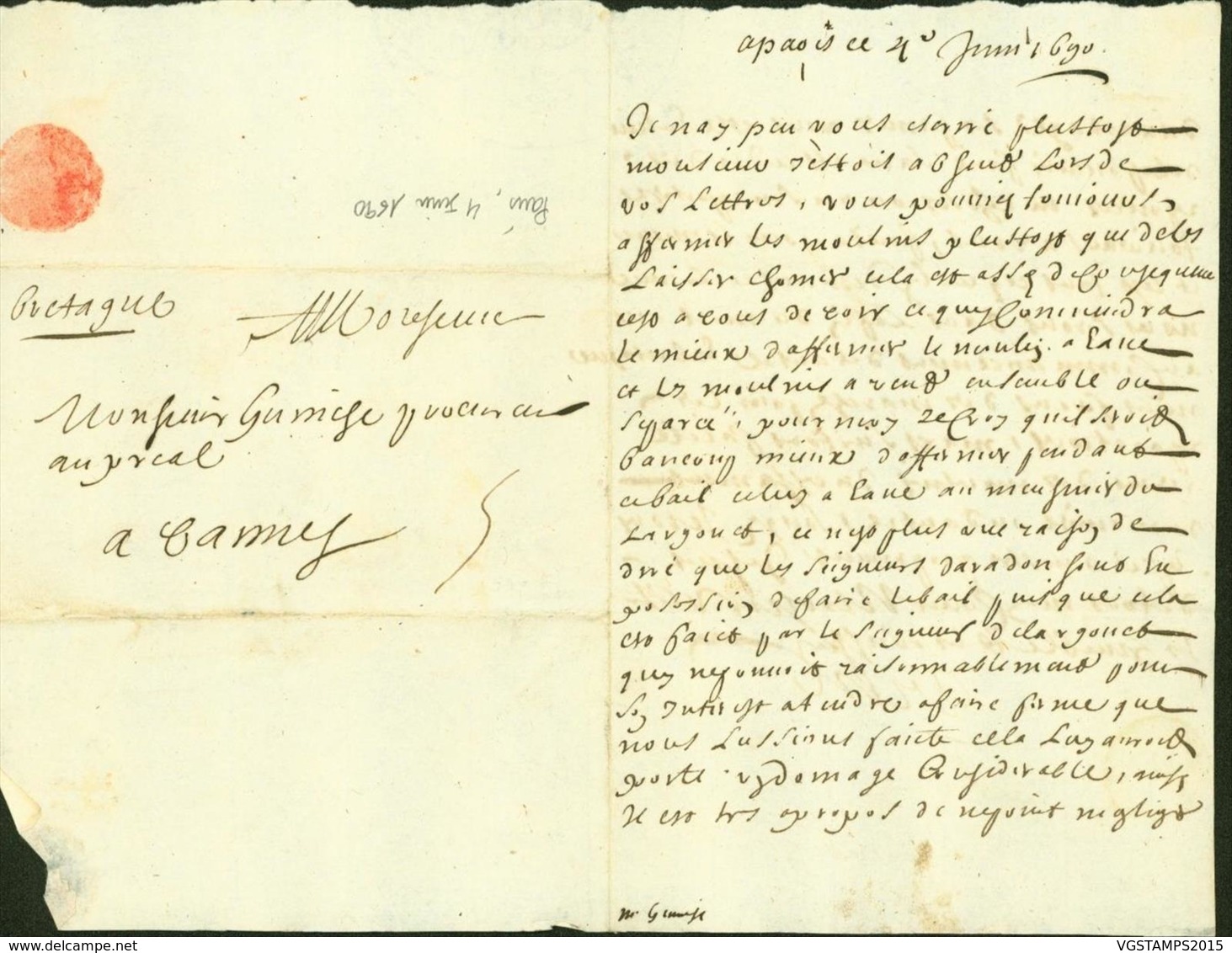 France 1690 - Lettre Avec Courrier Particulaire 04/06/1690 De Paris Vers Camy Taxe "5" (7G34626)DC2612 - ....-1700: Vorläufer