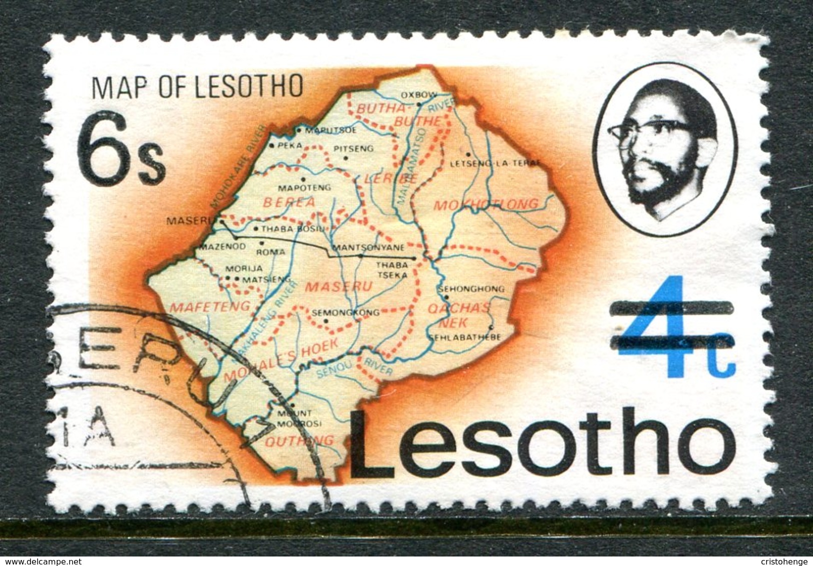 Lesotho 1980-81 New Currency - Litho Overprint - Wmk. - 6s On 4c Map Used (SG 404B) - Lesotho (1966-...)