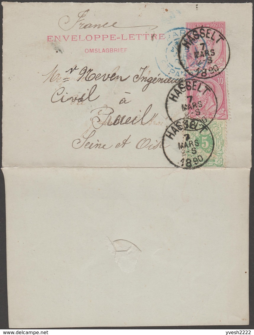 Belgique 1890 Enveloppe-lettre De Hasselt à Rueil, France. COB 46, Timbre Identique Complémentaire - Omslagbrieven