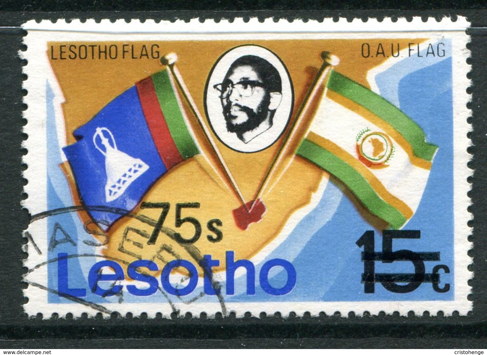 Lesotho 1980-81 New Currency - Litho Overprint - No Wmk. - 75s On 15c Flags Used (SG 415B) - Lesotho (1966-...)