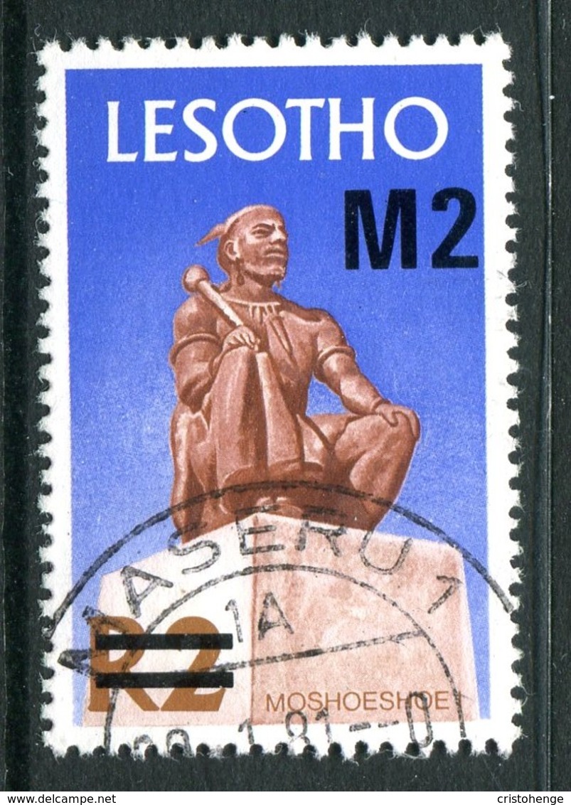 Lesotho 1980-81 New Currency - Litho Overprint - No Wmk. - 2m On 2r Moshoeshoe I Statue Used (SG 417B) - Lesotho (1966-...)