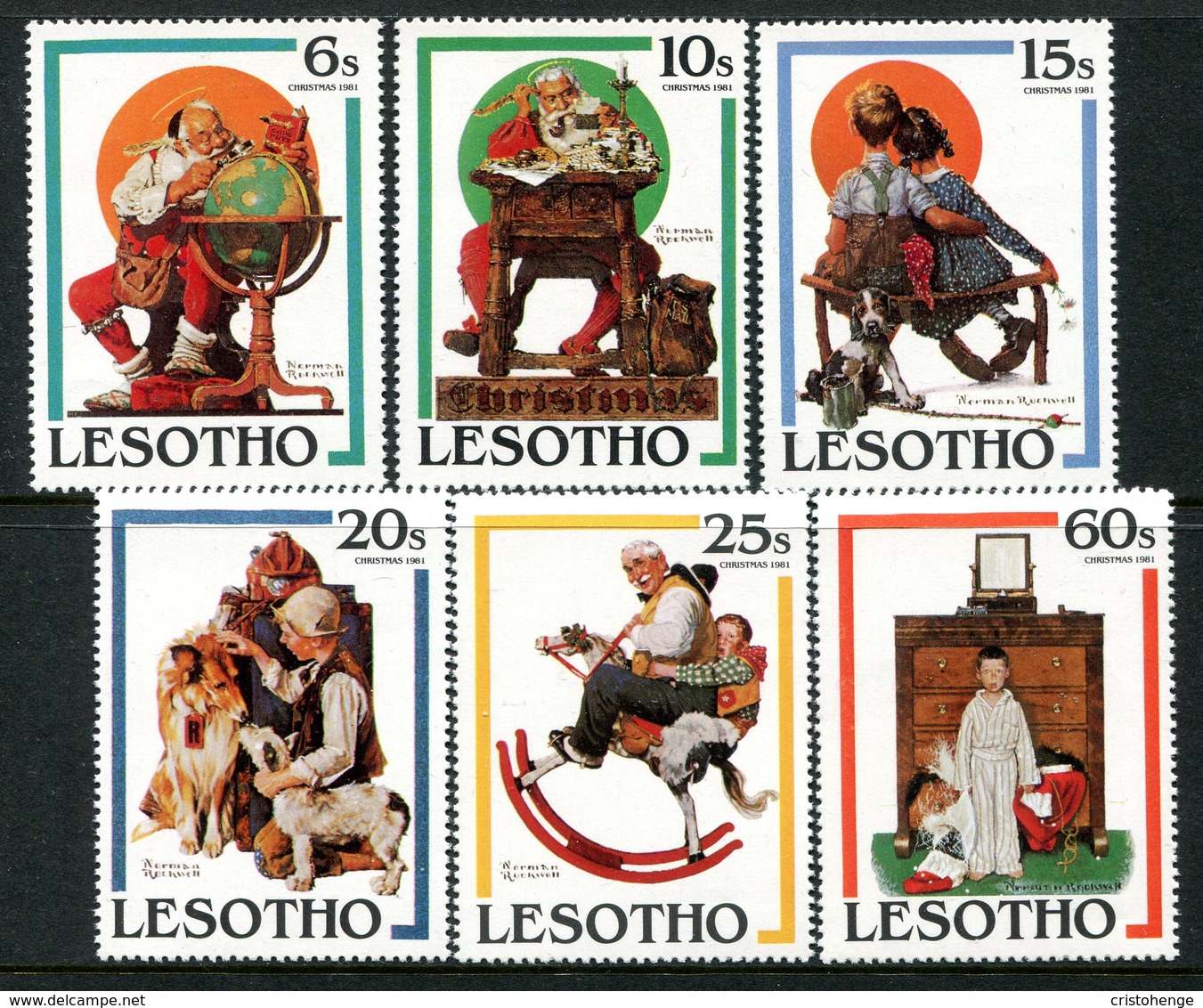 Lesotho 1981 Christmas - Paintings By Norman Rockwell Set MNH (SG 455-460) - Lesotho (1966-...)