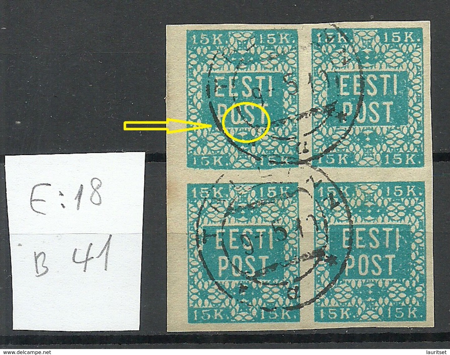 Estland Estonia 1919 Michel 2 Als 4-Block Incl ERROR Abart E: 23 O - Estonia