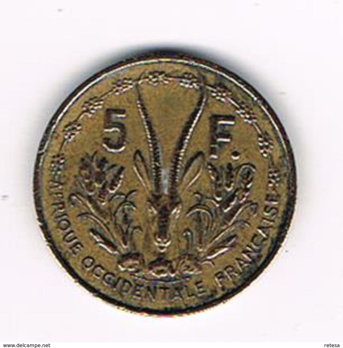 -&  FRENCH WEST AFRICA  5 FRANCS  1956 - Repubblica Centroafricana