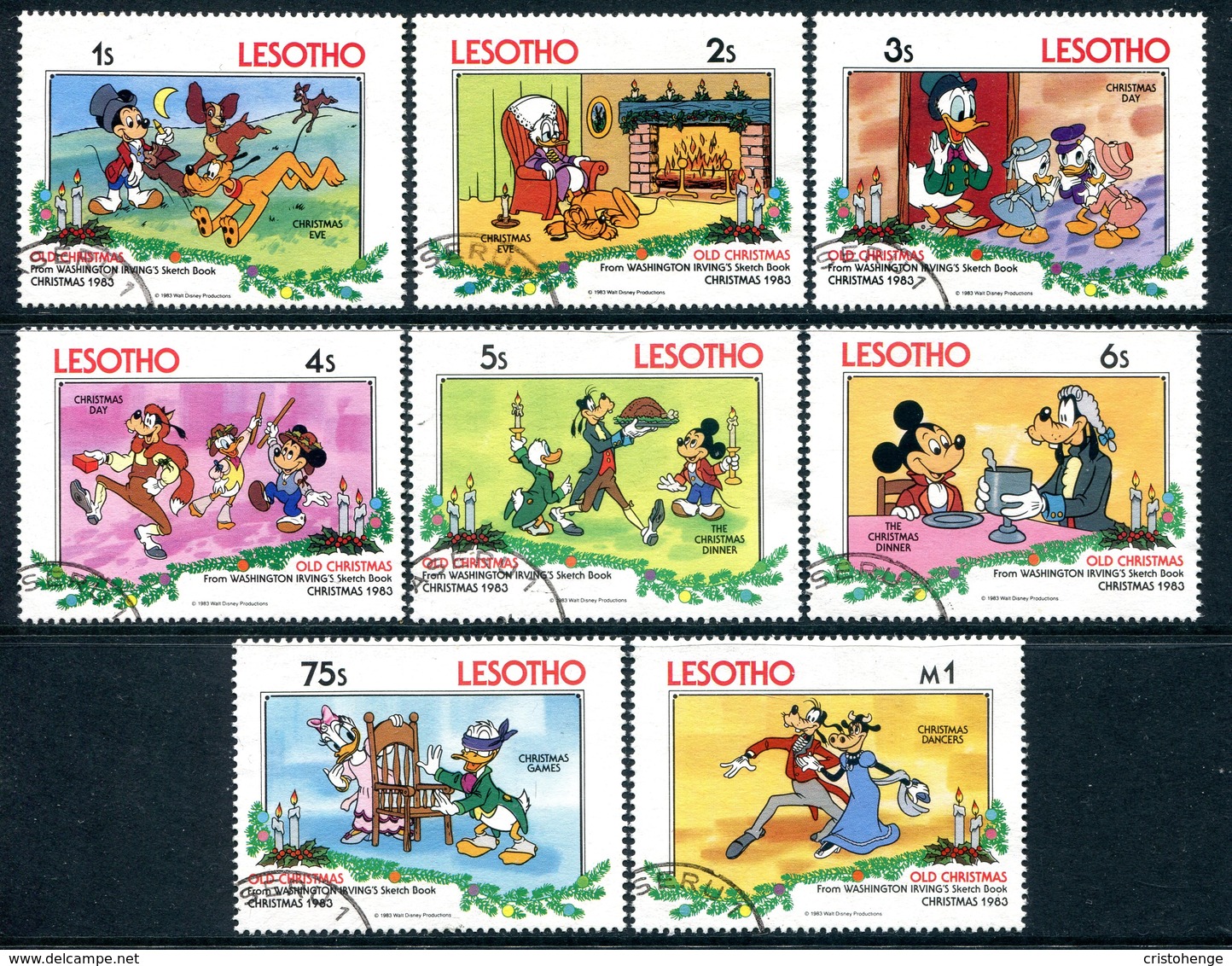 Lesotho 1983 Christmas - Walt Disney 'Old Christmas' Set Used (SG 554-561) - Lesotho (1966-...)