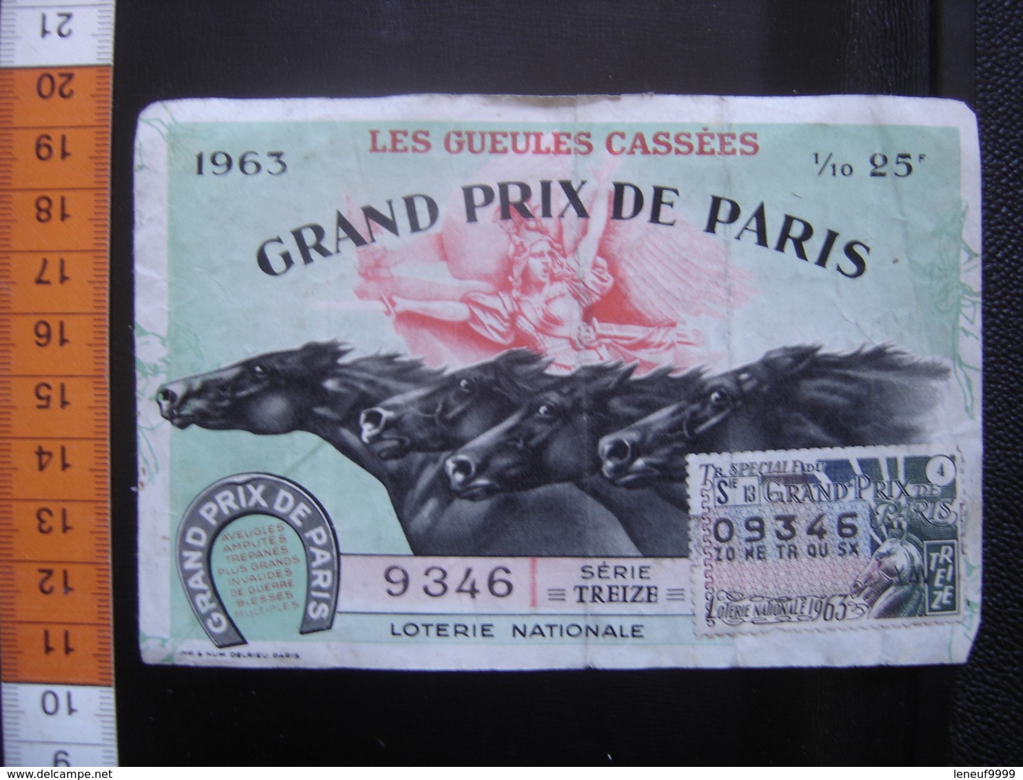 LOTERIE NATIONALE Billet GUEULES CASSEES Aveugle Ampute Trepane Invalides GUERRE CHEVAL GRAND PRIX DE PARIS 1963 - Billetes De Lotería