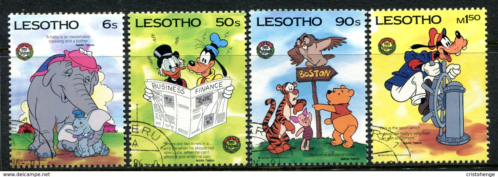 Lesotho 1985 150th Birth Anniversary Of Mark Twain - Walt Disney - Set Used (SG 667-670) - Lesotho (1966-...)