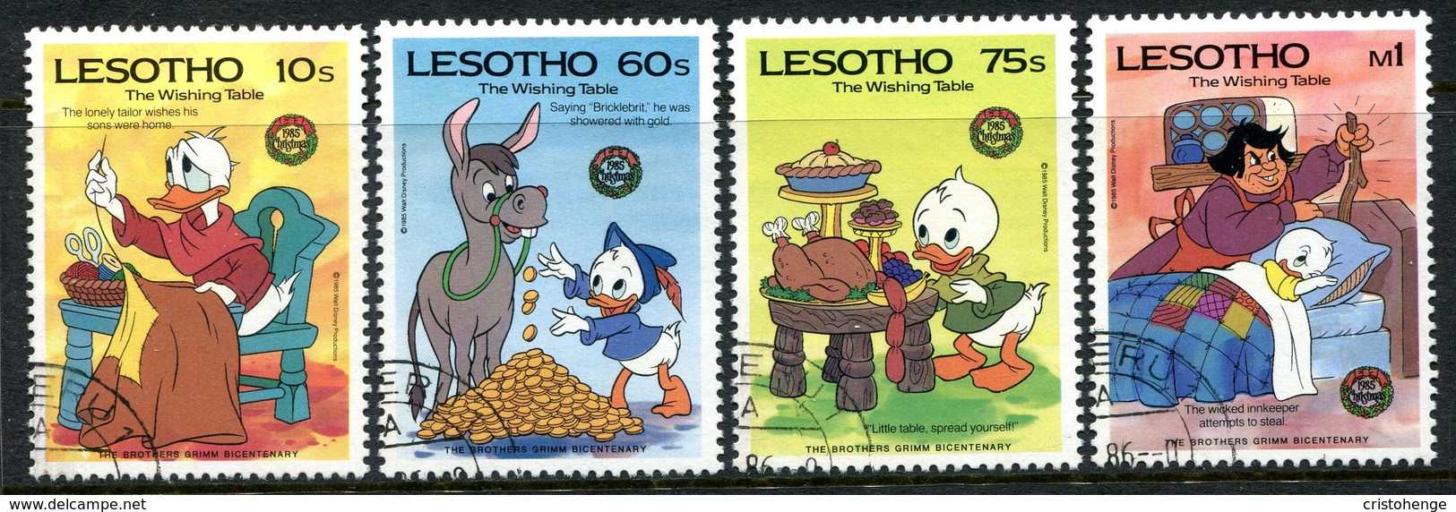 Lesotho 1985 Birth Bicentenaries Of Grimm Brothers - Walt Disney - Set Used (SG 672-675) - Lesotho (1966-...)