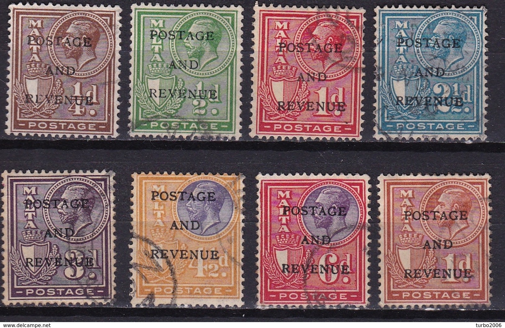 MALTA 1928 King George V Overprinted Postage & Revenue 8 Values From The Set Mi. 133 / 135 - 138 - 139 - 141 - 142 - 150 - Malta