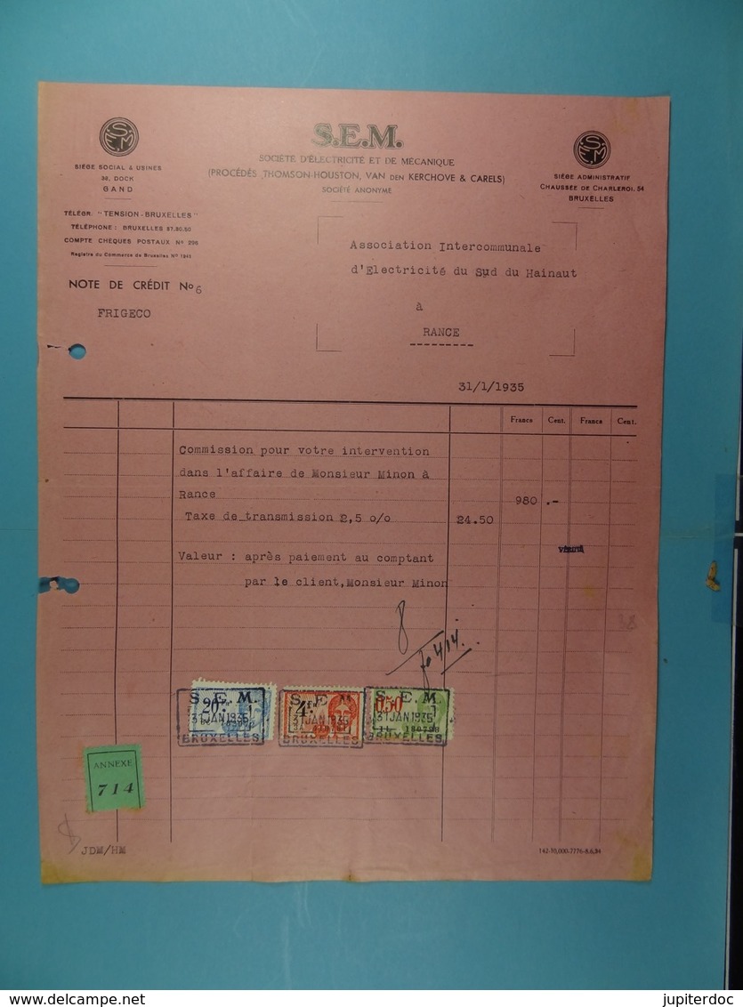 S..E.M. Société D'électricité Et De Mécanique Bruxelles /38/ - Électricité & Gaz