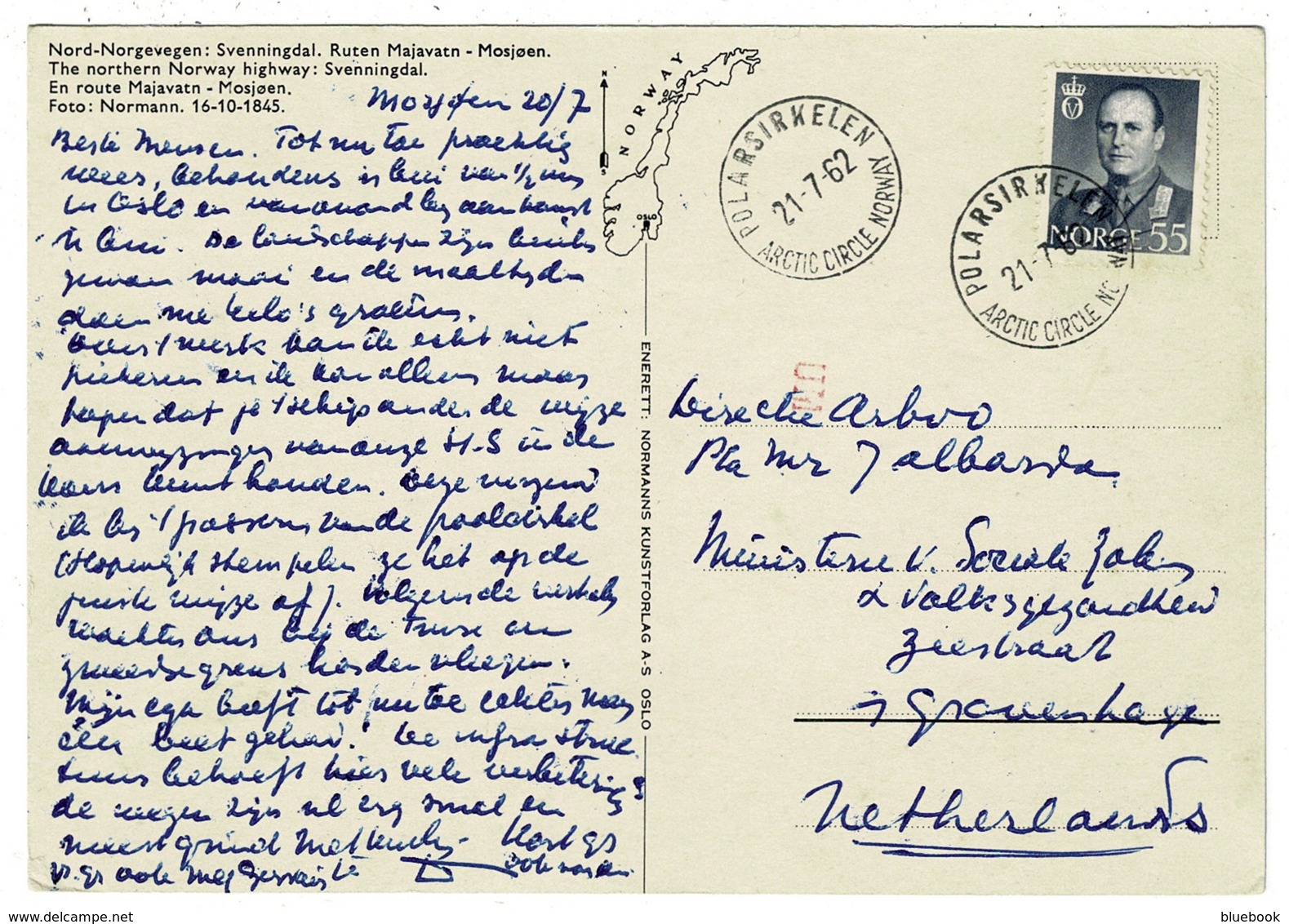 Ref 1281 - 1962 Postcard - Polarsirkelen / Arctic Circle Norway Postmark To Netherlands - Covers & Documents