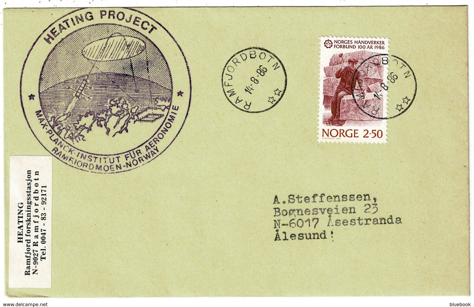 Ref 1281 - 1986 Norway Cover - Ramfjordbotn Heating Project Cachet - Unusual - Cartas & Documentos