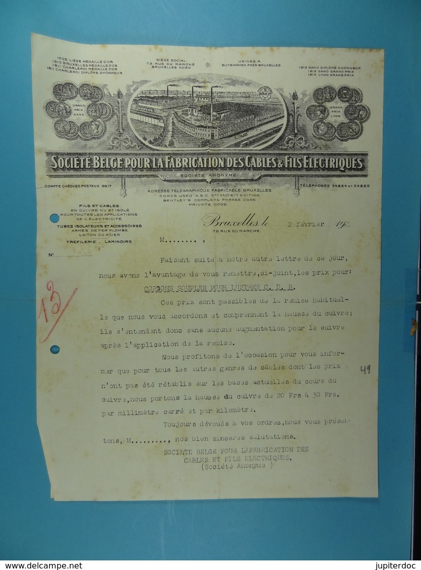 Société Belge Pour La Fabrication Des Câbles Et Fils électriques Bruxelles /49/ - Electricidad & Gas