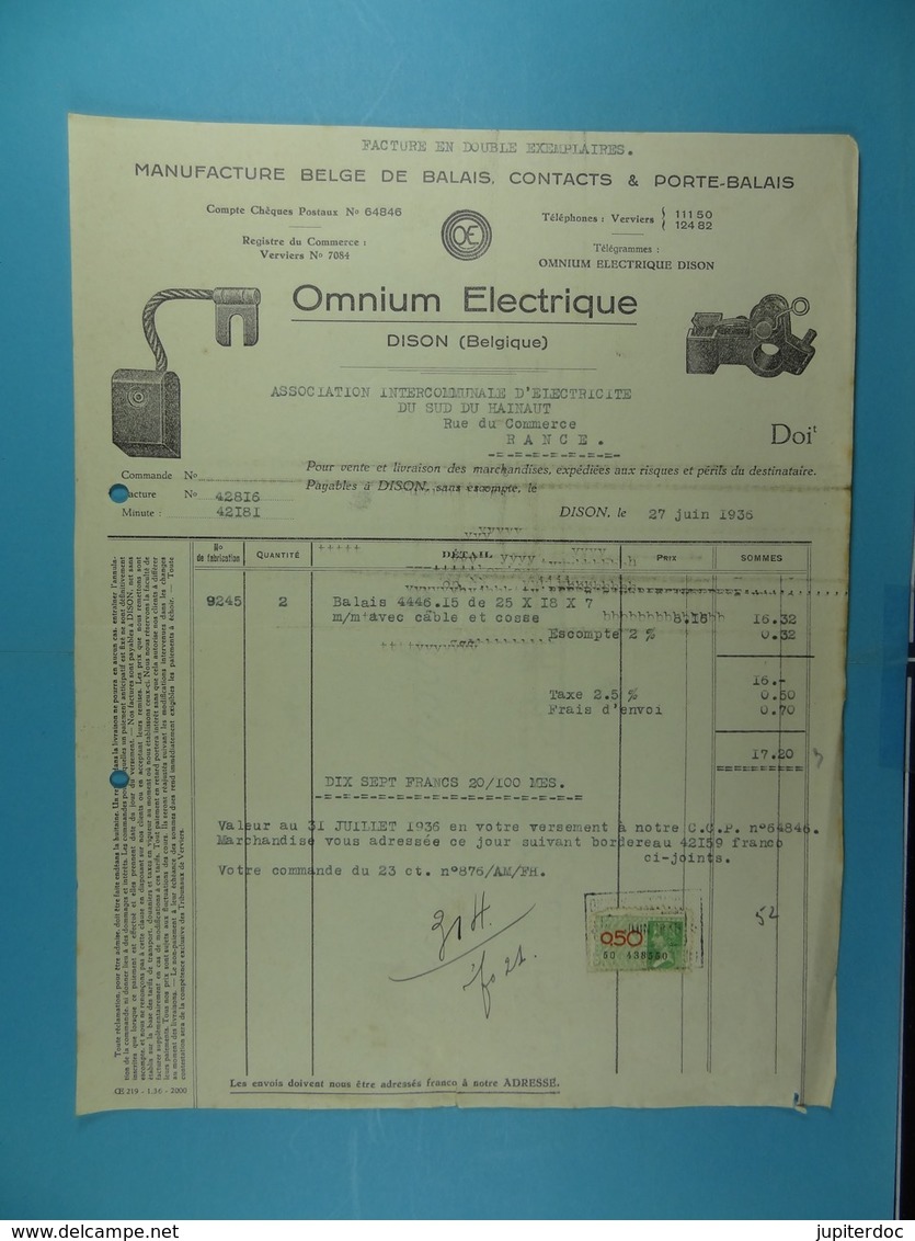 Manufacture Belge De Balais, Contacts Et Porte-balais Omnium Electrique Dison /52/ - Elektriciteit En Gas