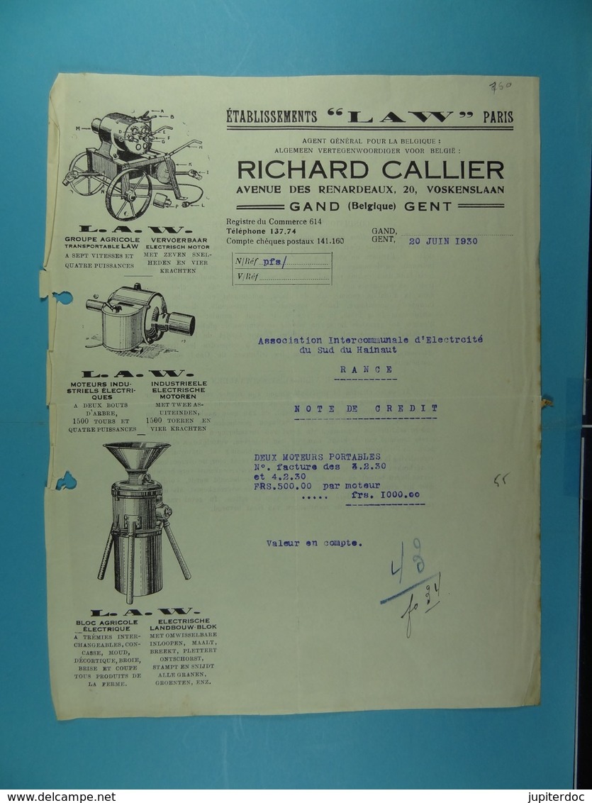 Etablissements Law Paris Richard Callier Gand /55/ - Elettricità & Gas