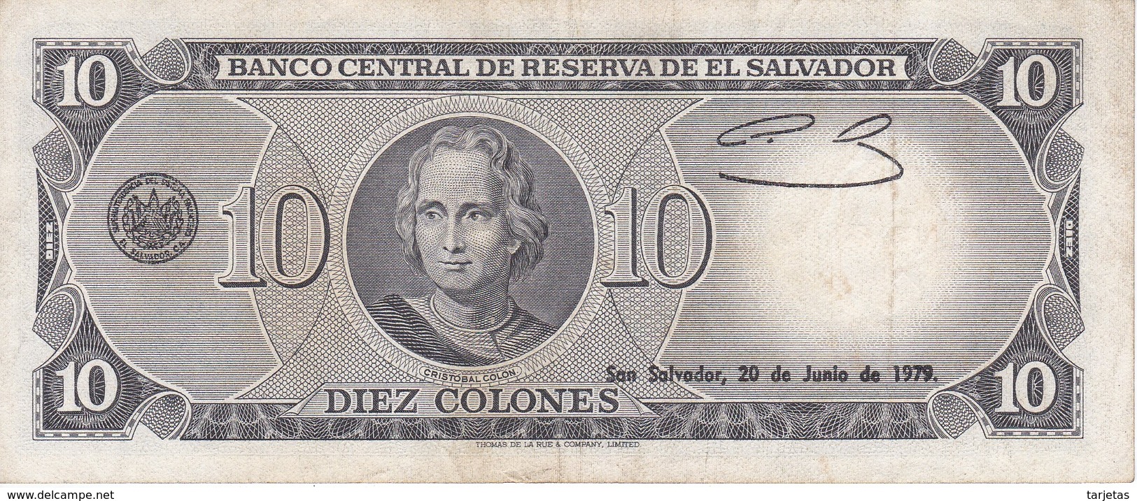 BILLETE DE EL SALVADOR DE 10 COLONES DEL AÑO 1979 DE CRISTOBAL COLON   (BANKNOTE) - Salvador