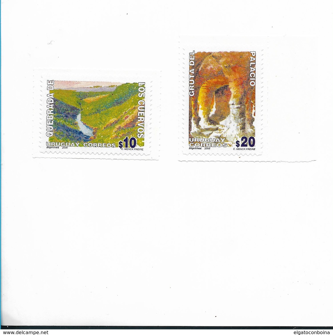 URUGUAY 2006, LANDSCAPES, QUEBRADA DE LOS CUERVOS & GRUTA DEL PALACIO, 2 VALUES, SELF ADHESIVE, MNH - Uruguay