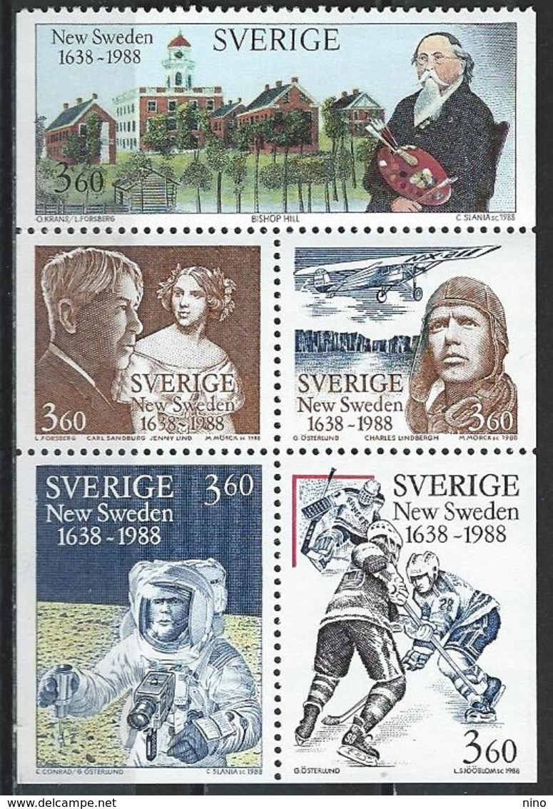 Sweden. Scott # 1673-77 MNH Booklet Pane Of 5. New Sweden. Joint Issue With Finland & USA 1988 - Joint Issues