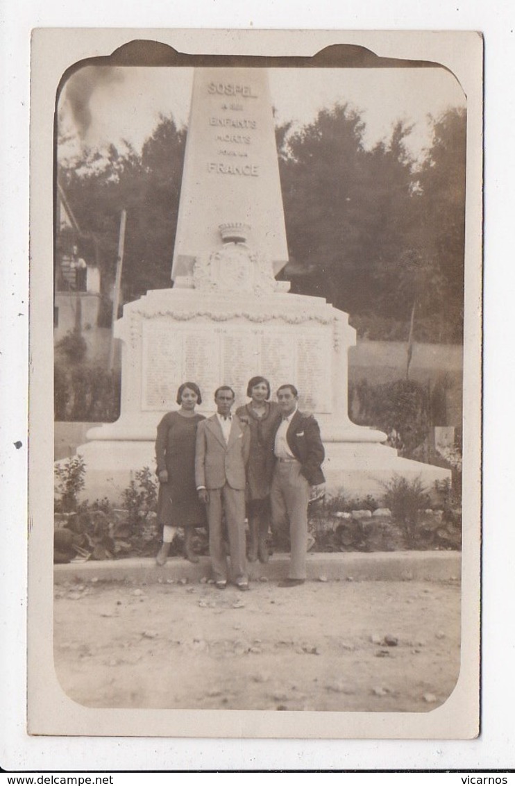 CARTE PHOTO 06 SOSPEL Personnages Devant Le Monument Aux Morts - Sospel